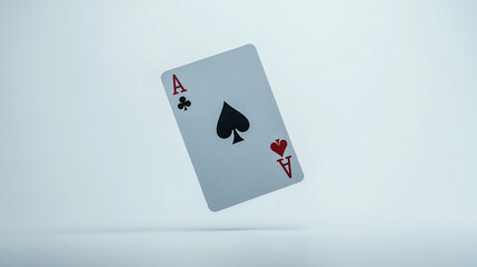 Obraz premium A single playing card, the ace of spades, floats against a light background showcasing its distinct design and symbolic nature