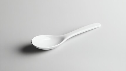 A white ceramic spoon on a white background.