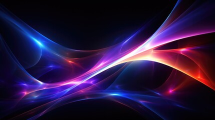 Abstract glowing lines of blue and red light create a dynamic and futuristic background.