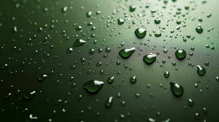 Water droplets on a green surface.