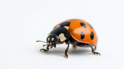 Naklejka premium Close-up of a ladybug on a light background showcasing its vibrant colors and distinct spots in nature