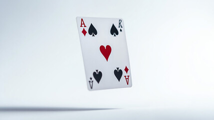 Obraz premium Floating playing card featuring an Ace of Hearts and two Aces of Spades against a soft gradient background
