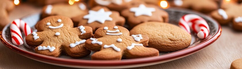 Fototapeta premium Delicious gingerbread cookies on a festive plate, perfect for holiday celebrations and cozy gatherings.
