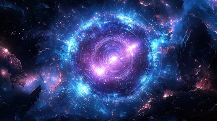 Obraz premium Digital Artistry: Abstract Blue and Purple Circuit Design with Radiating Patterns