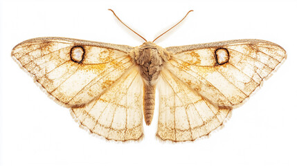 Naklejka premium A detailed close-up of a pale moth resting on a light background showcasing intricate wing patterns and textures