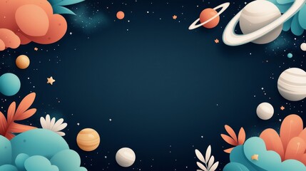 Fototapeta premium Abstract space background with planets, stars, and clouds in a cartoon style. Perfect for a space-themed design.