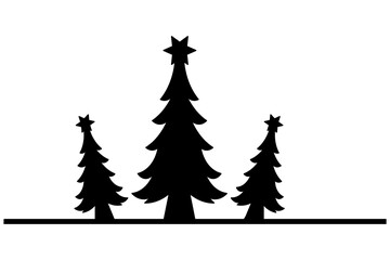 Fototapeta premium Christmas tree silhouette vector icon and isolated outline drawing