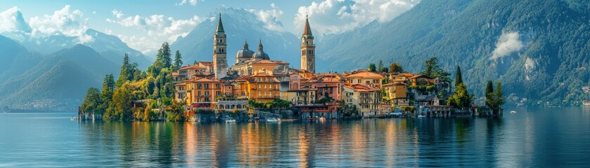 Fototapeta premium Adventurous foodie exploring international vegetarian dishes in a scenic destination, with local landmarks and delicious plant-based meals in the background