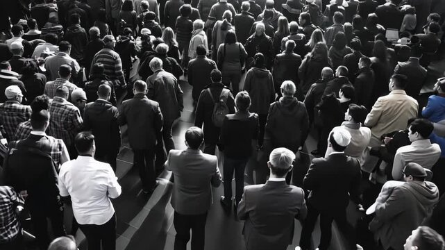 Time-lapse of Crowd in Black and White with Subtle Color