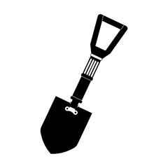 metal shovel isolated on white background, monochrome style, camping gear vector illustration