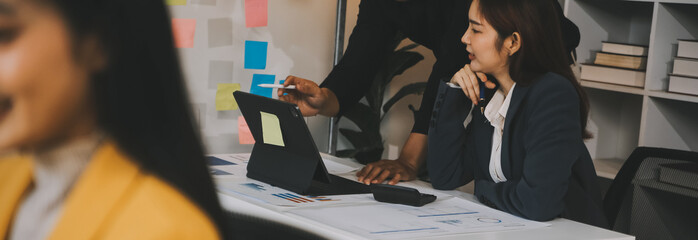 Group of Young Asian business team creative businesspeople coworker in office Happy to be...