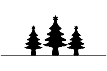 Christmas tree silhouette vector icon and isolated outline drawing