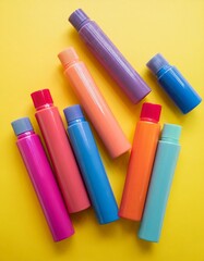 Cosmetic products on yellow background