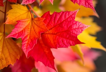 Close-up of autumn foliage, showcasing the intricate veins and textures.