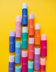 Cosmetic products on yellow background