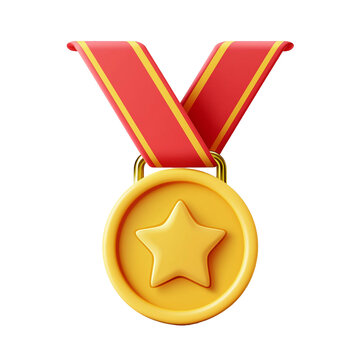 recommend clip art: 3d cute element of gold medal with red ribbon