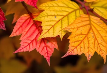 Fototapeta premium Autumn leaves in vibrant shades of red, orange, and yellow.