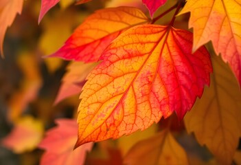 Obraz premium Autumn leaves in vibrant shades of red, orange, and yellow.