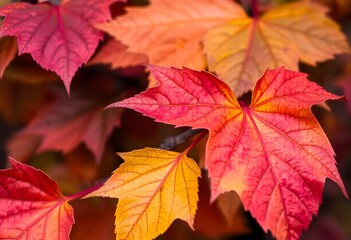 Autumn leaves in vibrant shades of red, orange, and yellow.