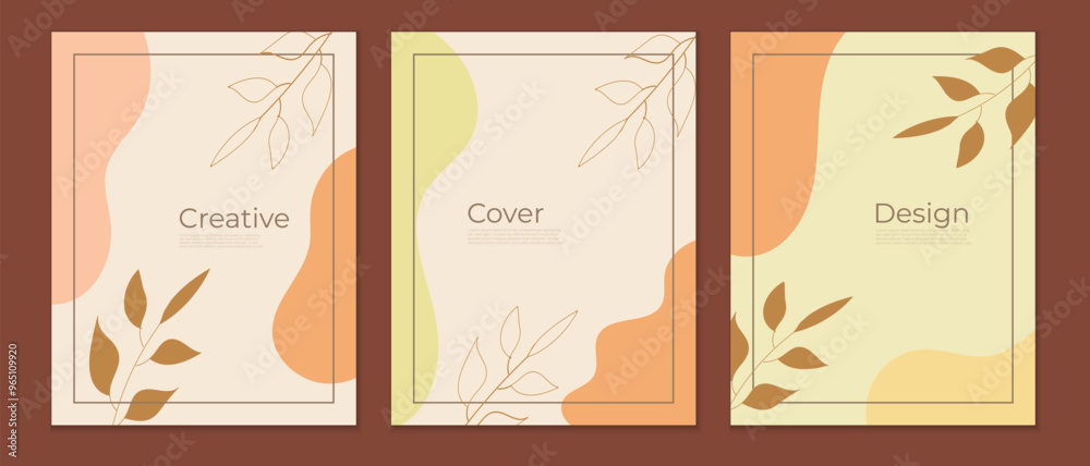 Poster set of aesthetic background letter size with different color shape and leaf. perfect for book cover,