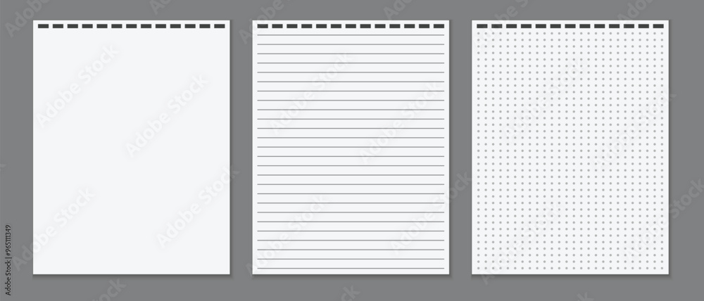 Aufkleber lined paper notebook template, line graph note book, letter size notebook, dot grid notebook pages vector illustration.