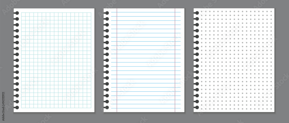 Aufkleber lined paper notebook template, line graph note book, letter size notebook, dot graph notebook pages vector illustration.