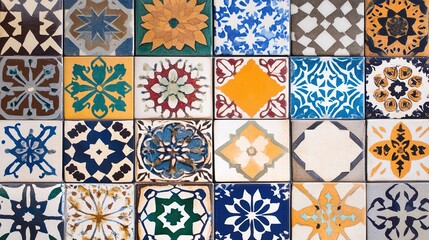 Moroccan arabesque tiles featuring intricate patterns and designs. This collection showcases the traditional geometric and floral motifs characteristic of Moroccan tile art
