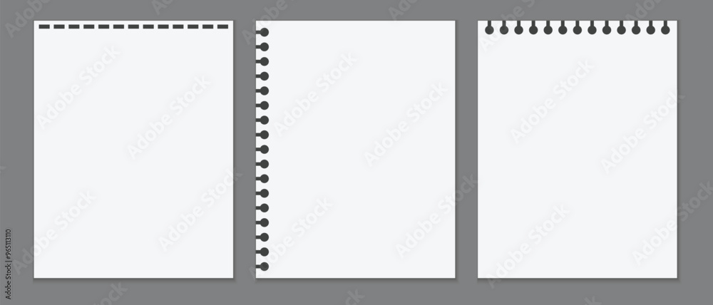 Poster blank paper notebook template, letter size notebook, blank notebook pages vector illustration.