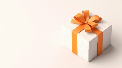 Obraz premium A beautifully wrapped gift box with an orange ribbon, perfect for celebrations, birthdays, or special occasions.