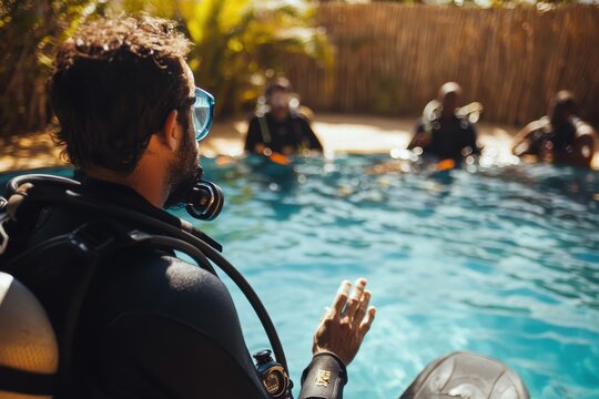 Scuba instructor teaches Open Water course in pool in Tofo Mozambique on 18 6 2018