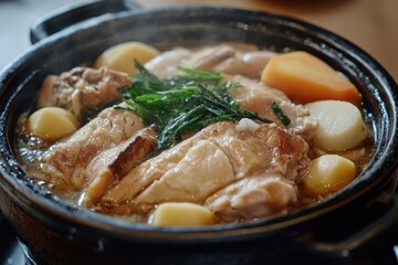 Season chicken stew with salt a traditional Japanese dish