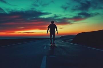 Skateboarder at sunset