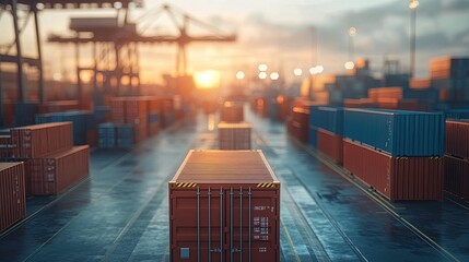 Cargo Containers at Sunset in a Shipping Port