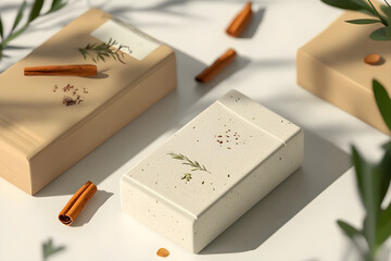Organic soap packaging, eco-friendly design, 3D illustration