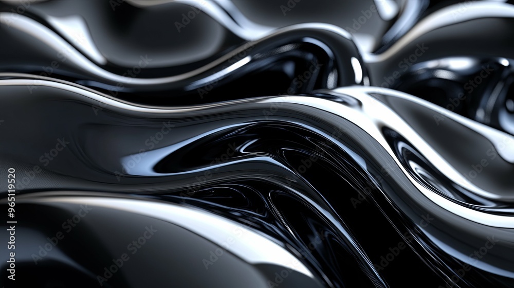 Canvas Prints Abstract Black and Silver Liquid Swirls