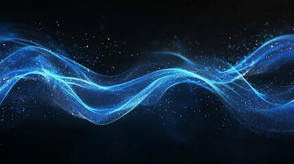 Abstract Blue Wave with Glowing Particles