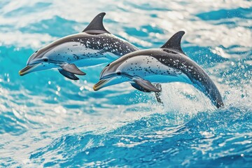 Fototapeta premium Spotted dolphins jumping out of Hawaii waters