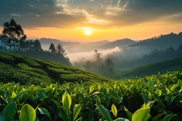 Stunning sunset over tea plantations