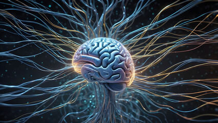 Fototapeta premium Human brain with neuron, 3d render, computer digital illustration.