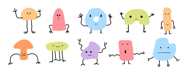Cute monster doodle character collection. Colorful hand drawn cartoon template with various expression. Abstract figures design for kids illustration. © Graito