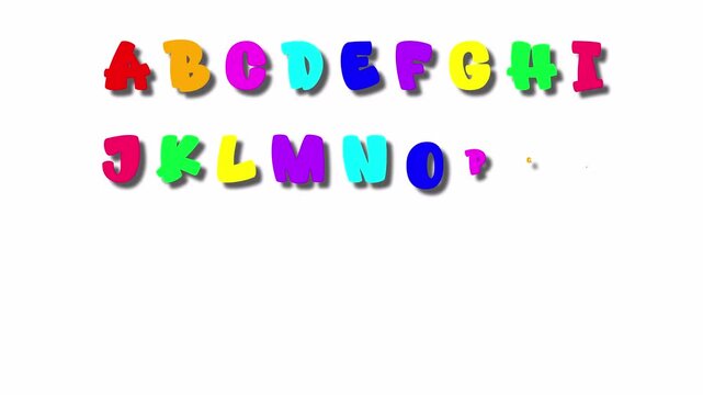 bubble font alphabet letter animation on white background, 3d alphabet animated, animation with flying letters with shadows.