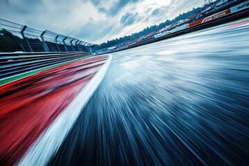 Wet racetrack after rain sunny day fast motion blur effect Ready for race