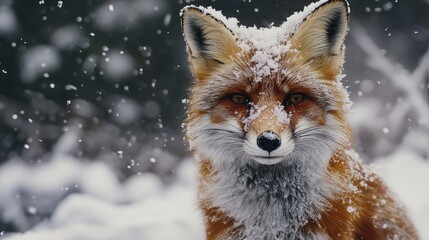 Obraz premium Young red fox standing in the snow showcasing its beautiful fur in a winter landscape