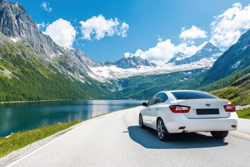 White car in beautiful nature setting