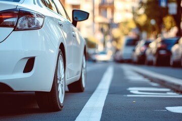 White car parked on the road