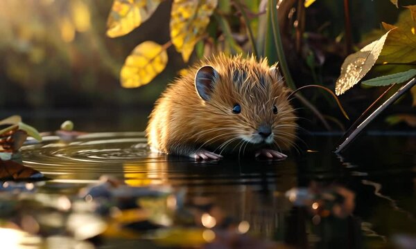 Water Vole Swimming in a Pond