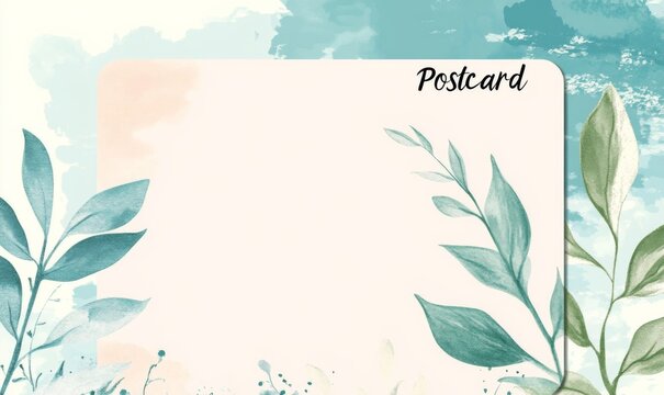 Minimalist Postcard Template with Large Empty Space for Text, Featuring a Light Pastel Green and Soft Blue Color Palette, and "Postcard" Text