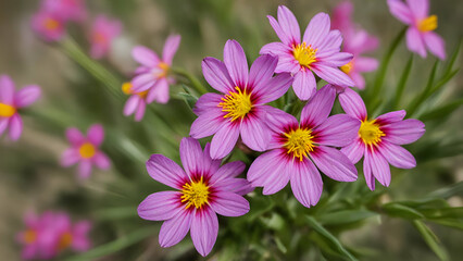 Obraz premium The very nice colorful spring flower close up view, Serbia purple green grass landscape background,
