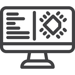 Simple vector computer code writing outline icon on white background