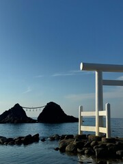 view from the sea of a shrine 